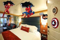 Power up someone's stay with these Avenger-themed decorations. A Disney Cruise Line stateroom with Iron Man, Thor, Captain America and Spider Man decorations