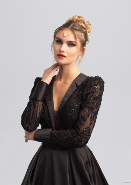 A black and long sleeved wedding dress inspired by Jafar from Aladdin