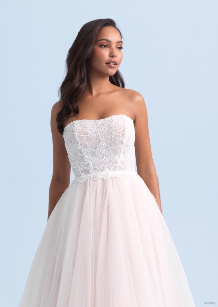 The back of a strapless wedding dress inspired by Tiana from The Princess and the Frog