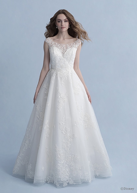 A woman in the Snow White wedding gown from the 2020 Disney Fairy Tale Weddings Collection