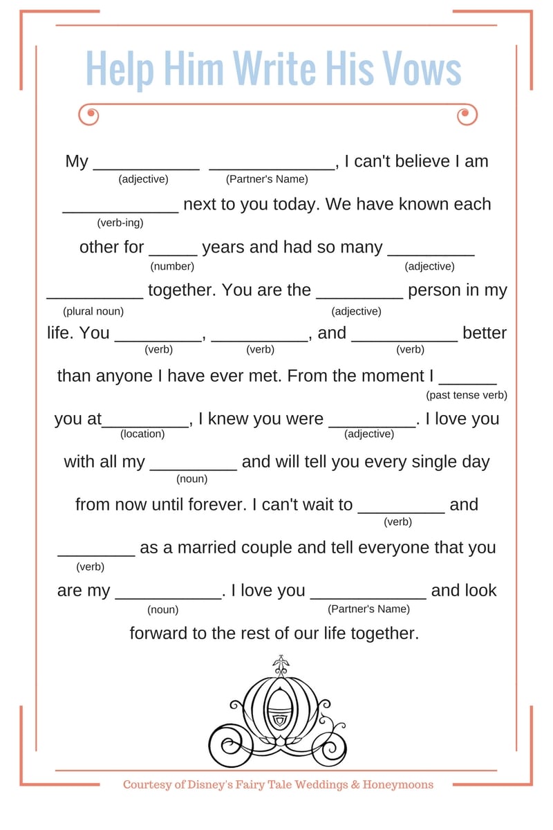 Wedding Vows Disney Mad Libs Disney Weddings