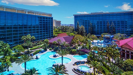 List Of Destinations Disney Vacation Club Disneyland Hotel In California And Its Outdoor Pool Area