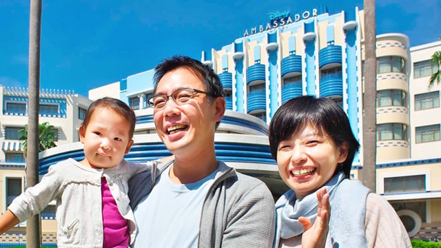 A couple with their young daughter at Disney Ambassador Hotel in Tokyo