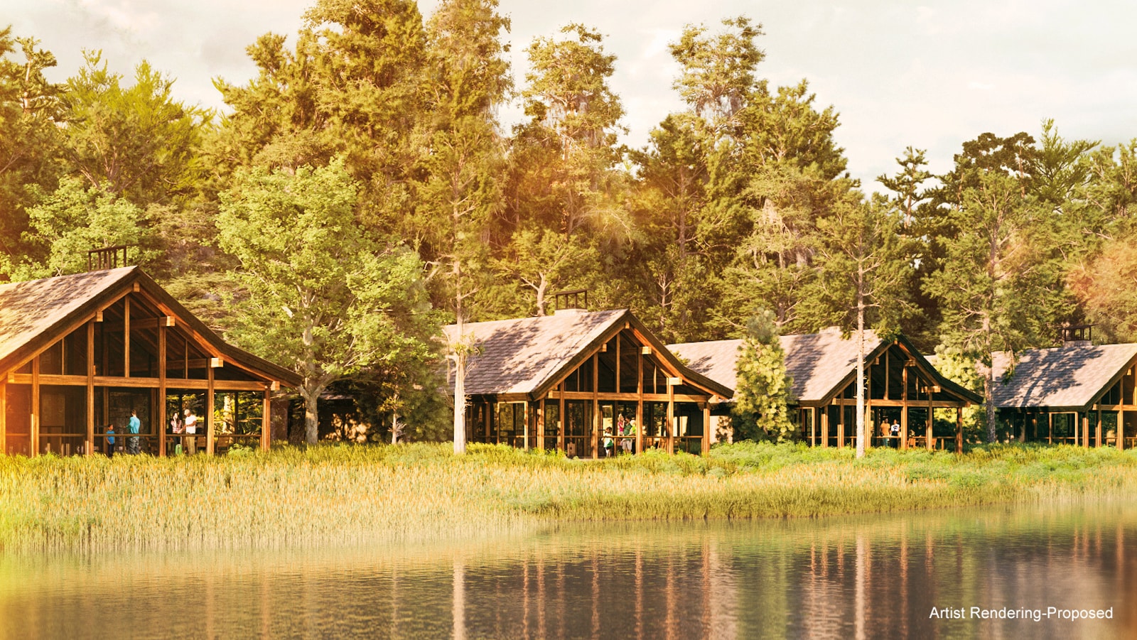 A row of 4 Cabins facing Bay Lake
