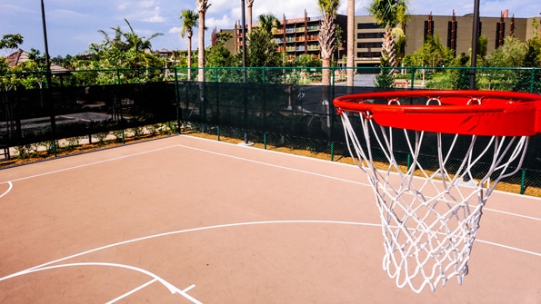 A basketball hoop on one side of a basketball court