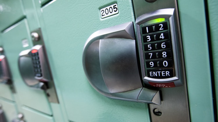 A locker with a combination lock keypad