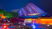 The Imagination! Pavilion at Epcot, illuminated at night