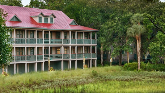 A building at Disney's Hilton Head Island Resort, overlooking a grassy marsh