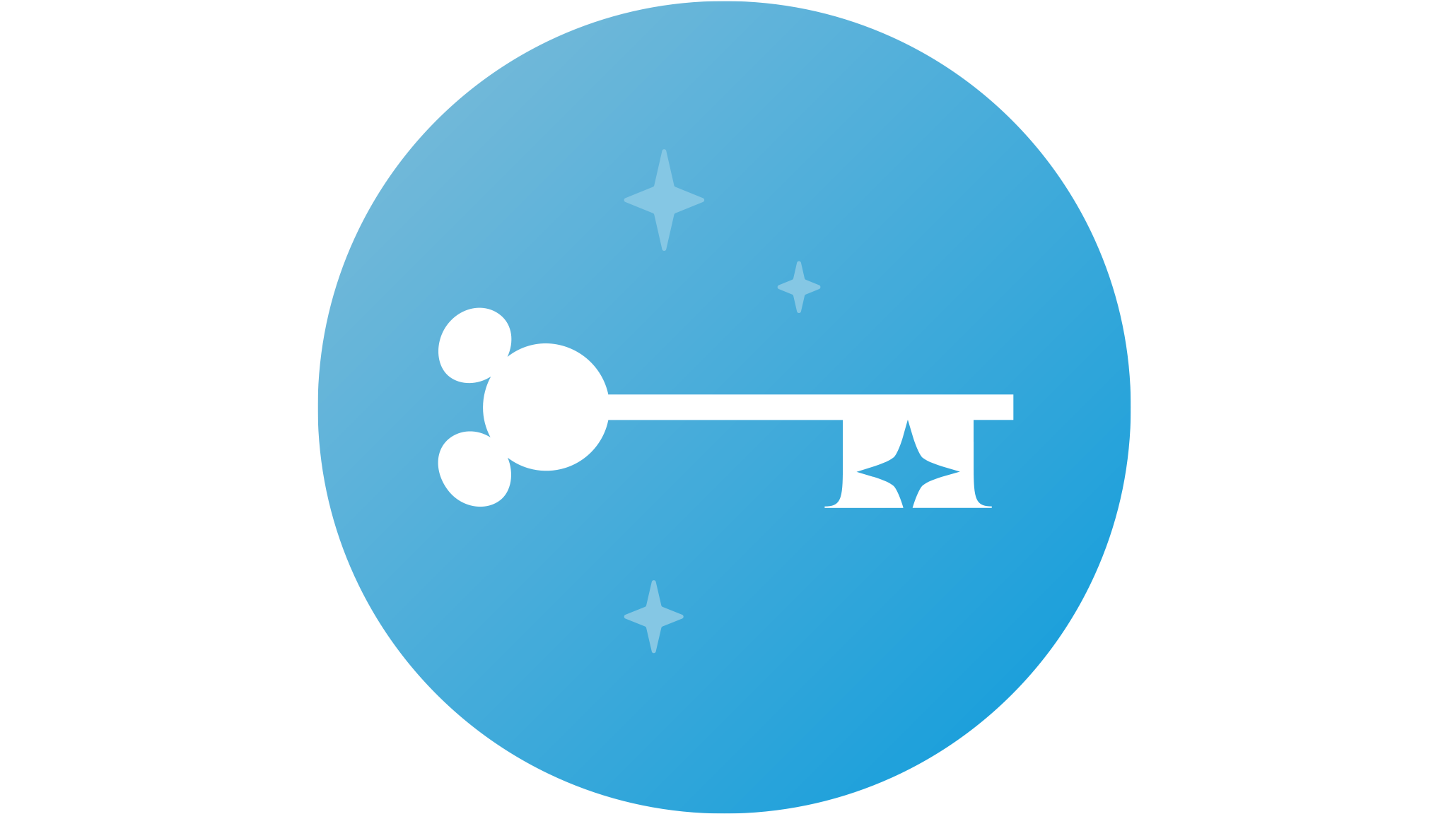 A graphic image of a Dream Key with a Mickey Mouse head at the tip, in a circle with sparkles