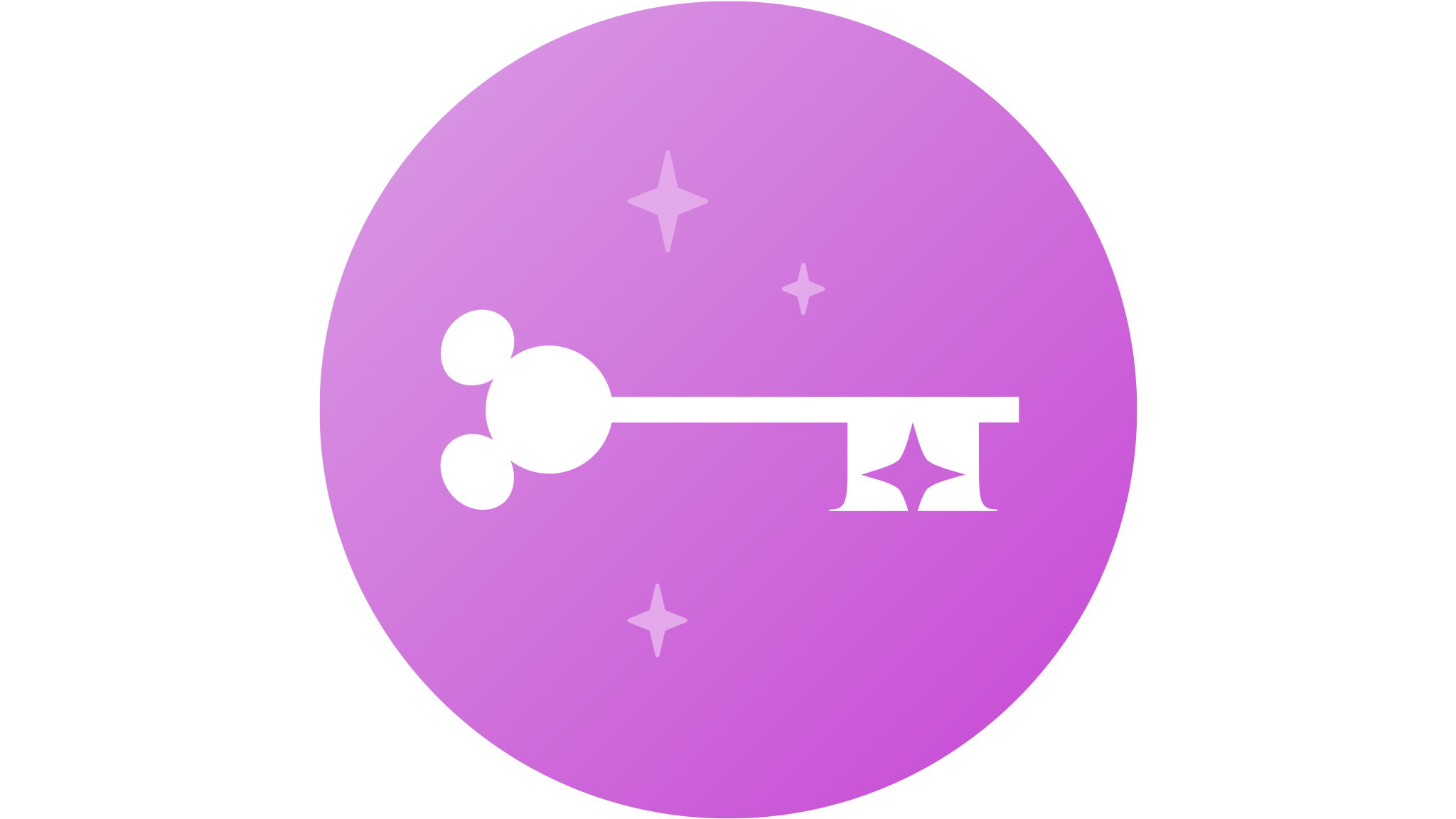 A graphic image of an Enchant Key with a Mickey Mouse head at the tip, in a circle with sparkles