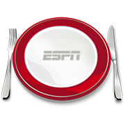 An ESPN dining icon with a plate flanked by a fork and knife