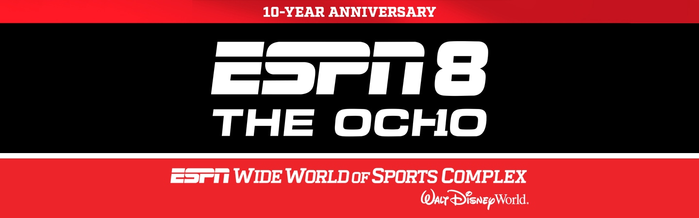 A promotional card for the 10th anniversary of ESPN 8, The Ocho at the ESPN Wide World of Sports Complex