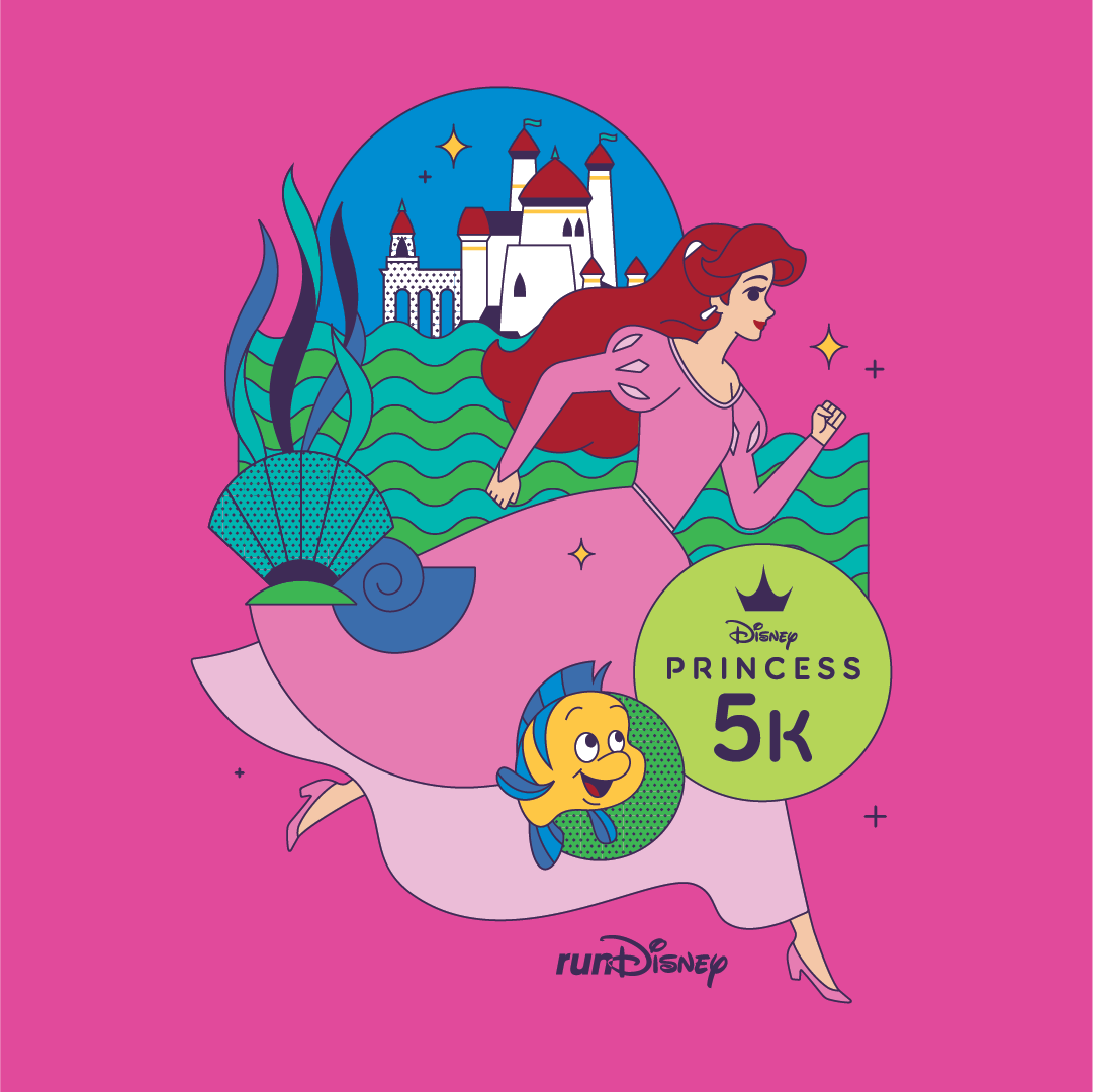 An illustration for the Princess 5 K featuring artwork of Ariel running
